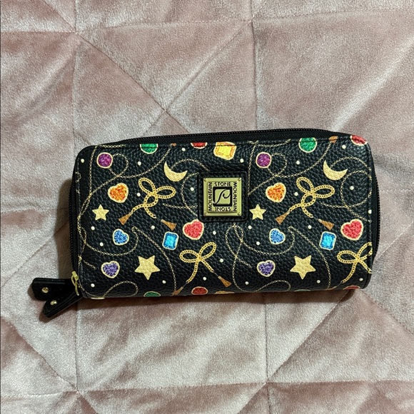 Stone Mountain Accessories Accessories - Stone Mountain Black Zip Card Holder with Colorful Gem, Heart & Star Motif